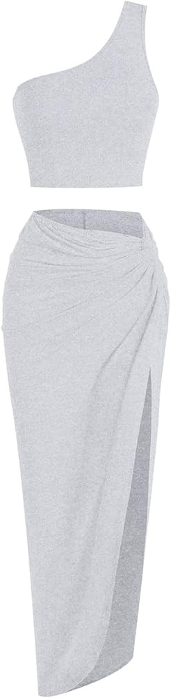 ZAFUL Women’s 2 Pieces Skirt with Crop Tank, High-Slit Twist Skirt Set Bodycon Dress for Party ... | Amazon (US)