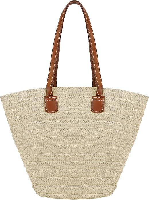 Straw Bag for Women Woven Beach Structured Tote Handmade Crochet Carteras De Mujer Summer Shoulde... | Amazon (US)