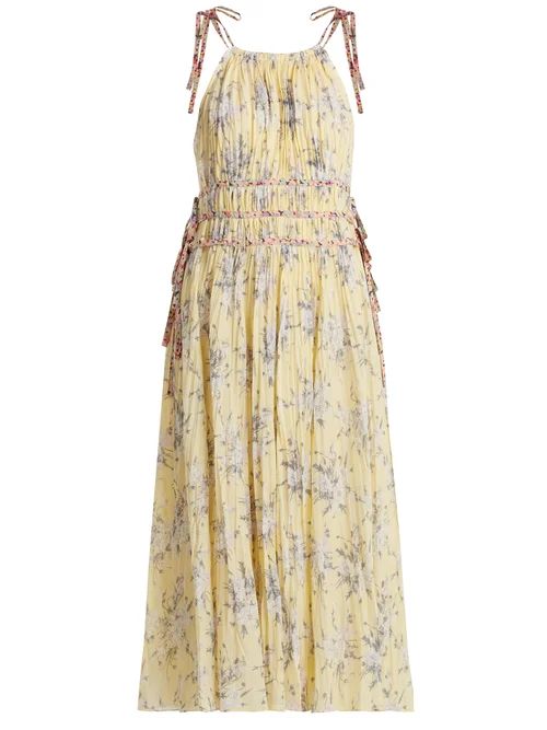 Rebecca Taylor - Halterneck Floral Print Cotton Blend Dress - Womens - Yellow Print | Matches (US)