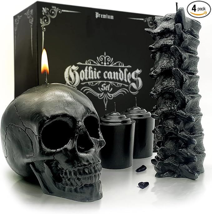 Gavia Skull Candle Set - Scented 4 Pack - Gothic Decor for Bedroom - Black Skull Decor for Home -... | Amazon (US)