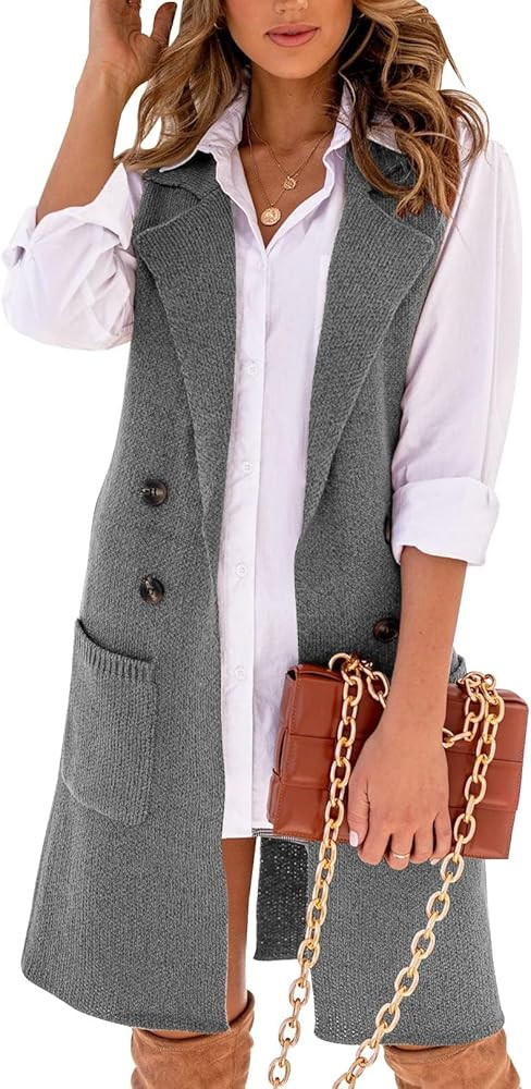 Danedvi Women Open Front Lapel Collar Cardigan Vest Button Down Long Sweaters Cardigan Solid Oute... | Amazon (US)