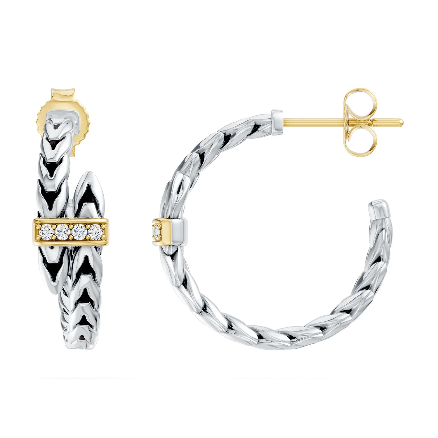 Oxidized Sterling Silver and 18K Yellow Gold Lab-Grown Diamond Bypass Hoop Earrings | Angara US