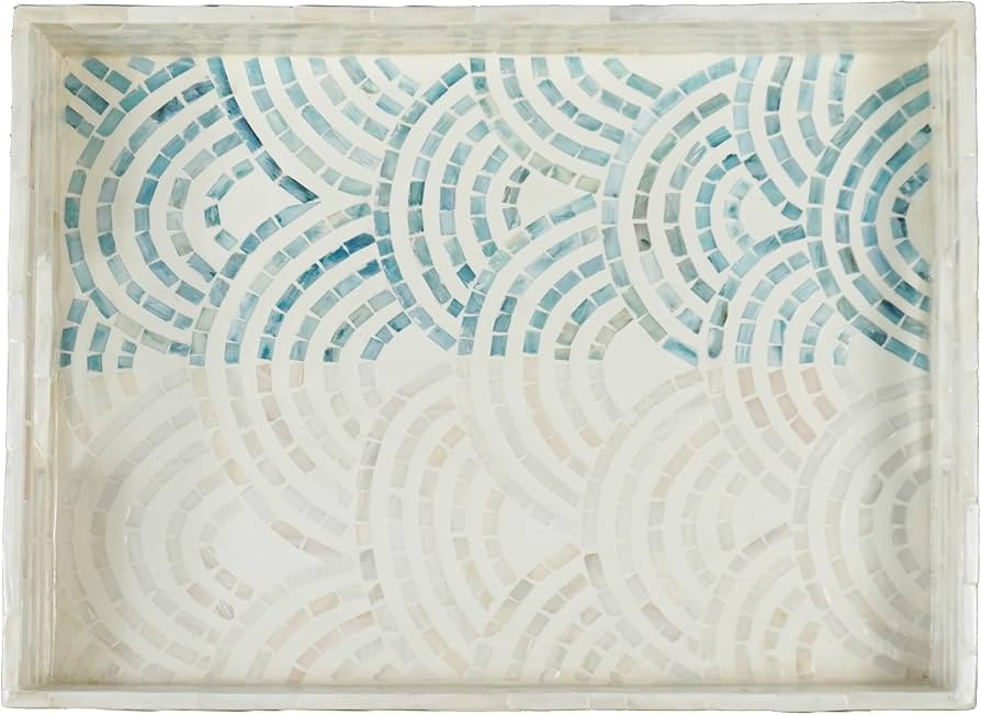 PEMAR Rectangular Mother of Pearl Serving Tray Nacre Wood Lap Ottoman Tray for Coffee Table, Luxu... | Amazon (US)