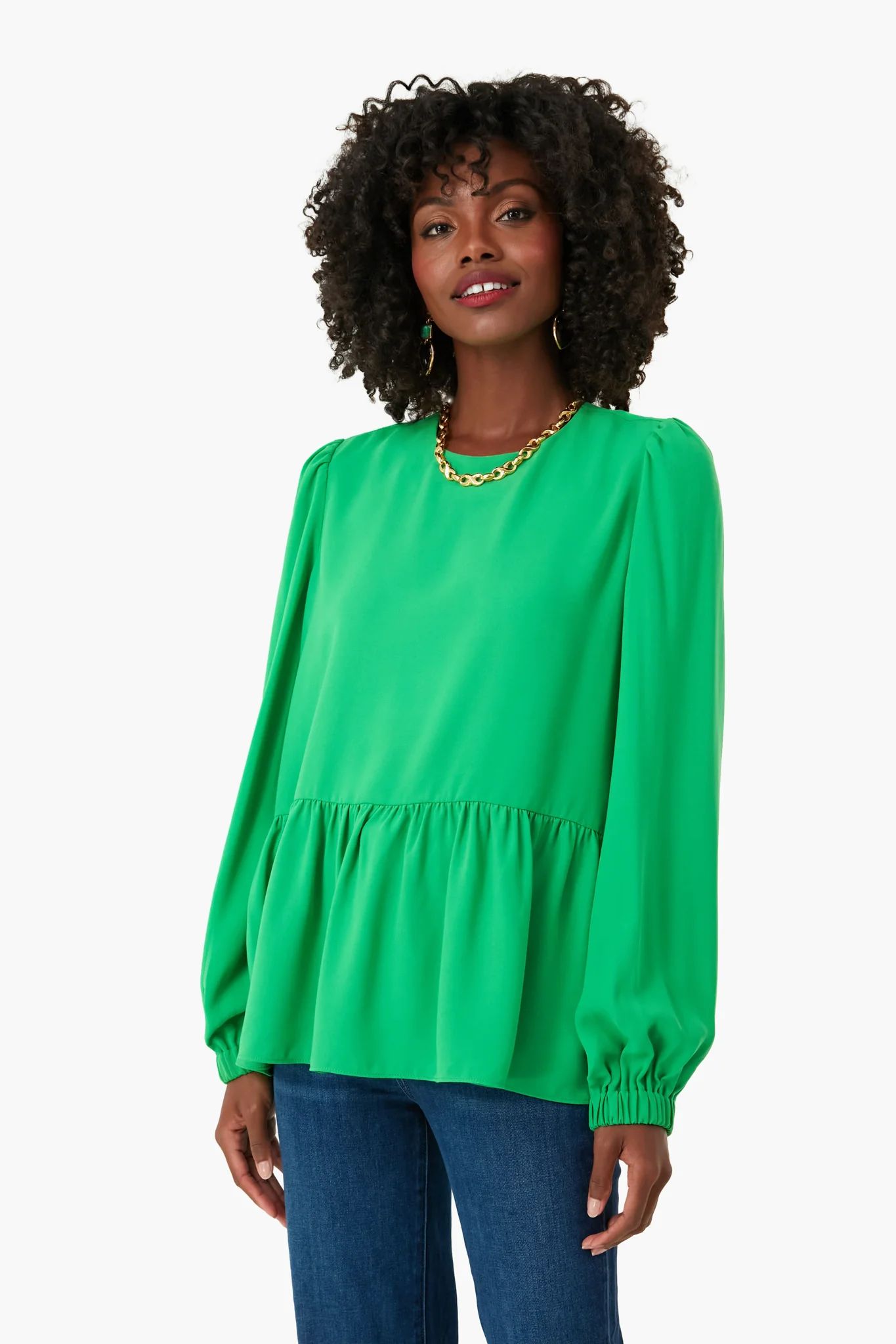 Emerald Green Carlota Peplum Blouse | Tuckernuck (US)