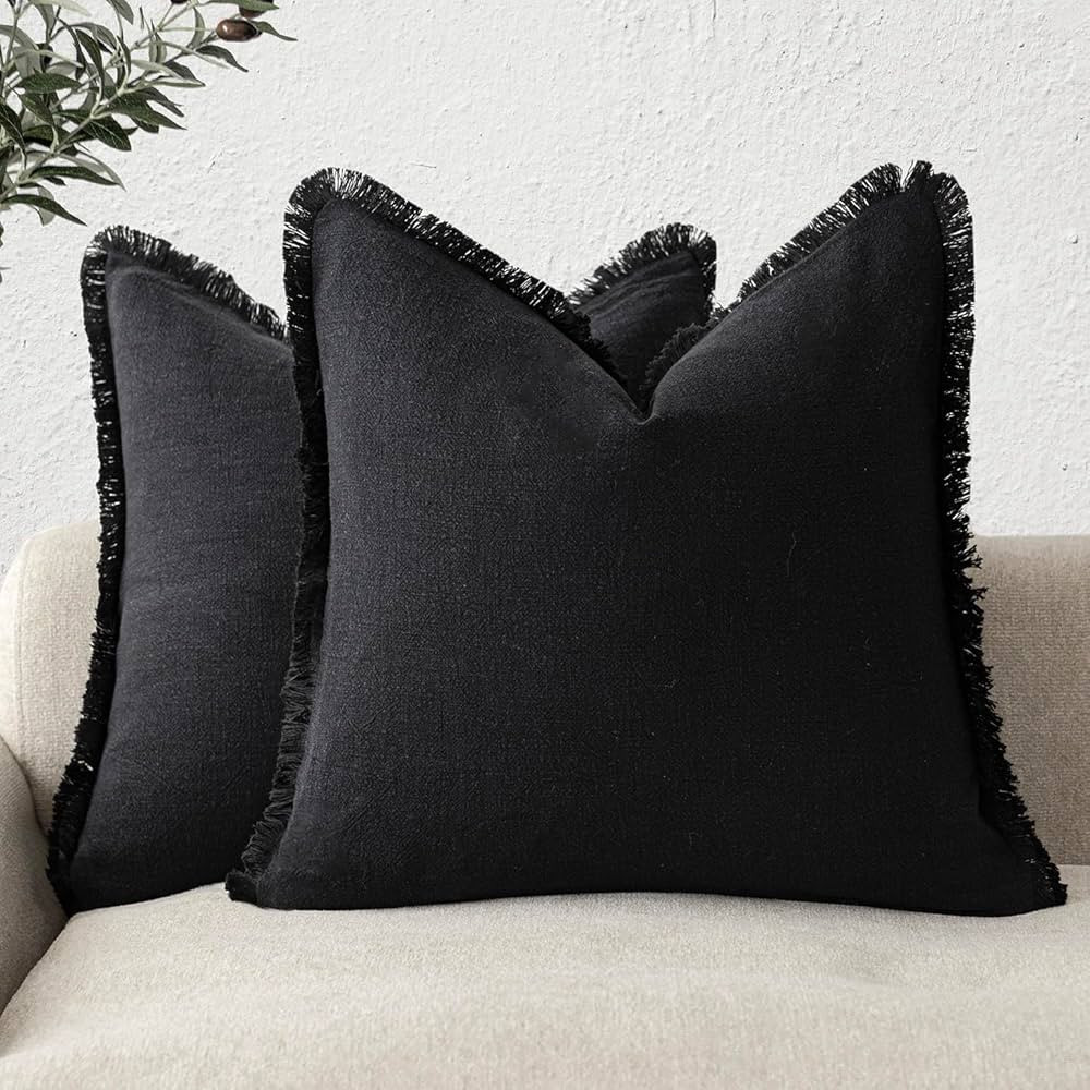 Foindtower Set of 2 Decorative Linen Fringe Throw Pillow Covers Cozy Farmhouse Boho Cushion Cover... | Amazon (US)