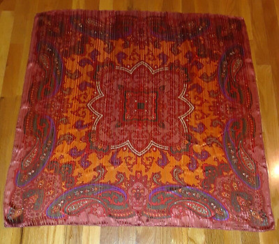 Oscar de la Renta Red Orange Green Paisley Sheer 100% Silk Square Scarf 34" | eBay US