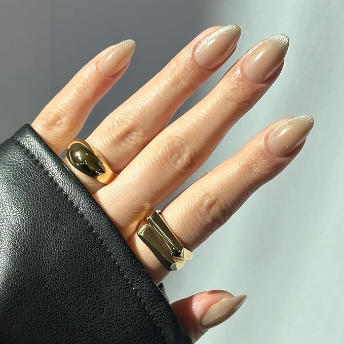 Glamnetic Press On Nails - Honey Bun | Trendy Neutral Nude Velvet Sparkly Short Almond Fake Nails... | Amazon (US)