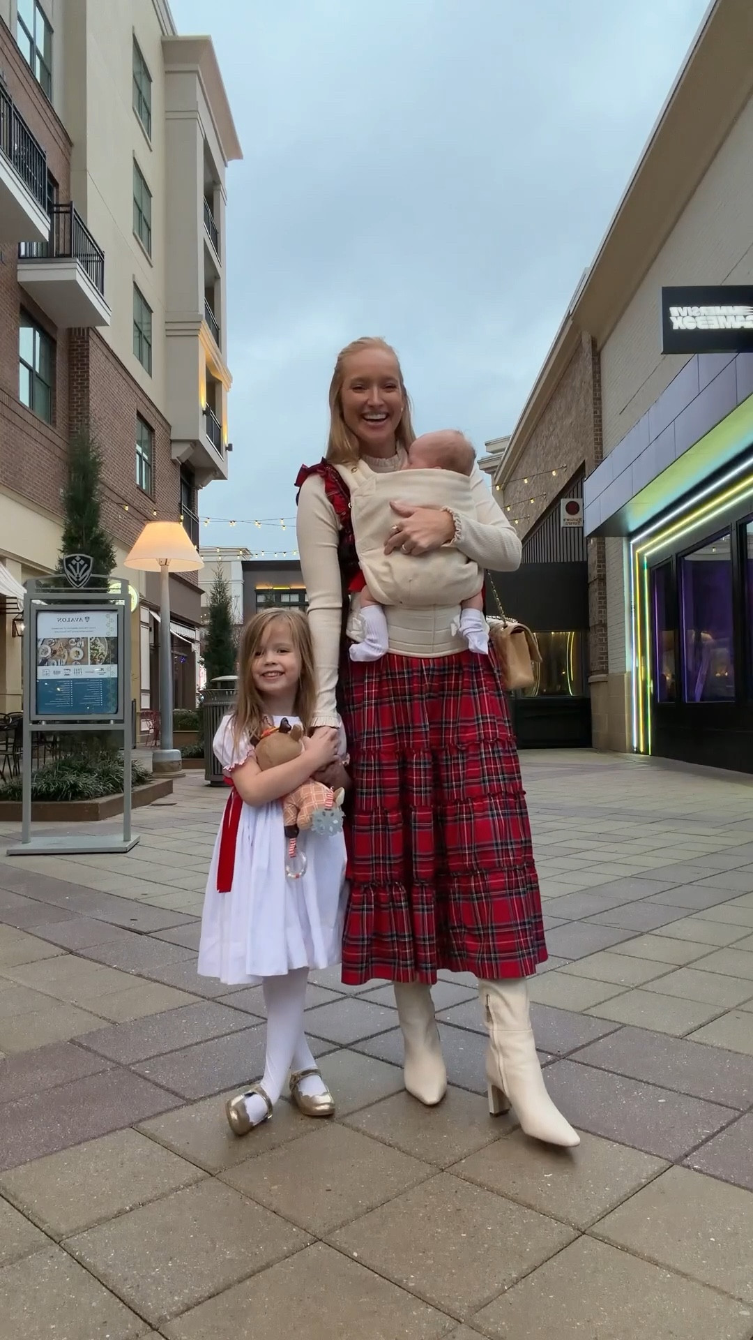 What we wore for Santa photos! The girls wore this darling matching Christmas dresses. Lucy got a size 3 and it was very roomy so I’d say sizing runs generous! Josie is wearing a size 4. Use code STRAWBERRYCHICXO for 15% off! 

#LTKmomlife #LTKHoliday #LTKKids