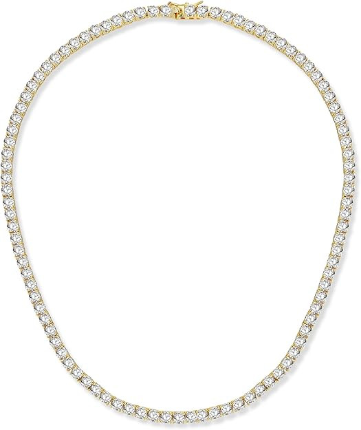 Gemsme 4.0mm CZ Tennis Necklace, 18K White/Yellow Gold Plated 4.0mm Round Cubic Zirconia Classic ... | Amazon (US)