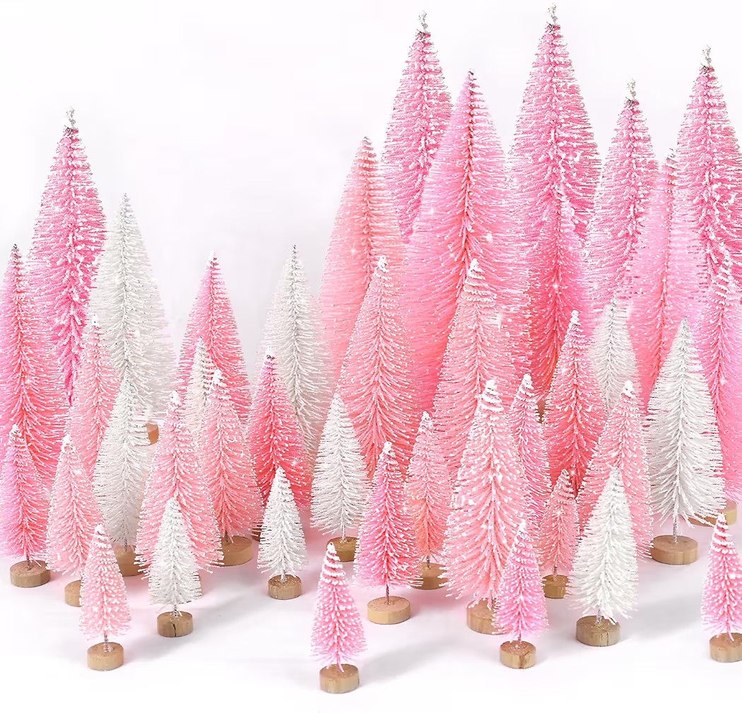 30Pcs Mini Christmas Trees Artificial Christmas Tree Bottle Brush Trees with Wooden Base for Chri... | Amazon (US)
