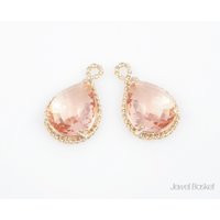 2Pcs - Light Peach Glass & Gold Framed Teardrop Pendant/Light Peach Champagne 16K Gold Plated Glass 12 X 18mm /Slpg012-P | Etsy (US)