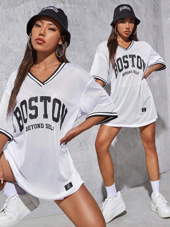 SHEIN EZwear Letter Graphic Sheer Dress | SHEIN USA | SHEIN