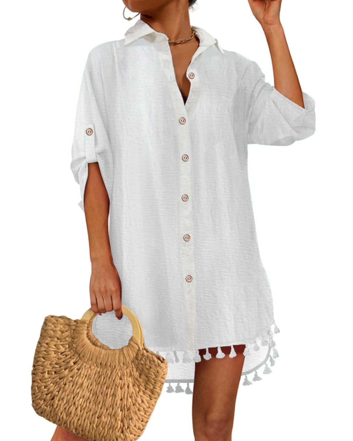 Eddoyee Women Button Down Bathing Suit Cover Ups 2025 Beach Bikini Swimwear with Tassel Swimsuit ... | Amazon (US)