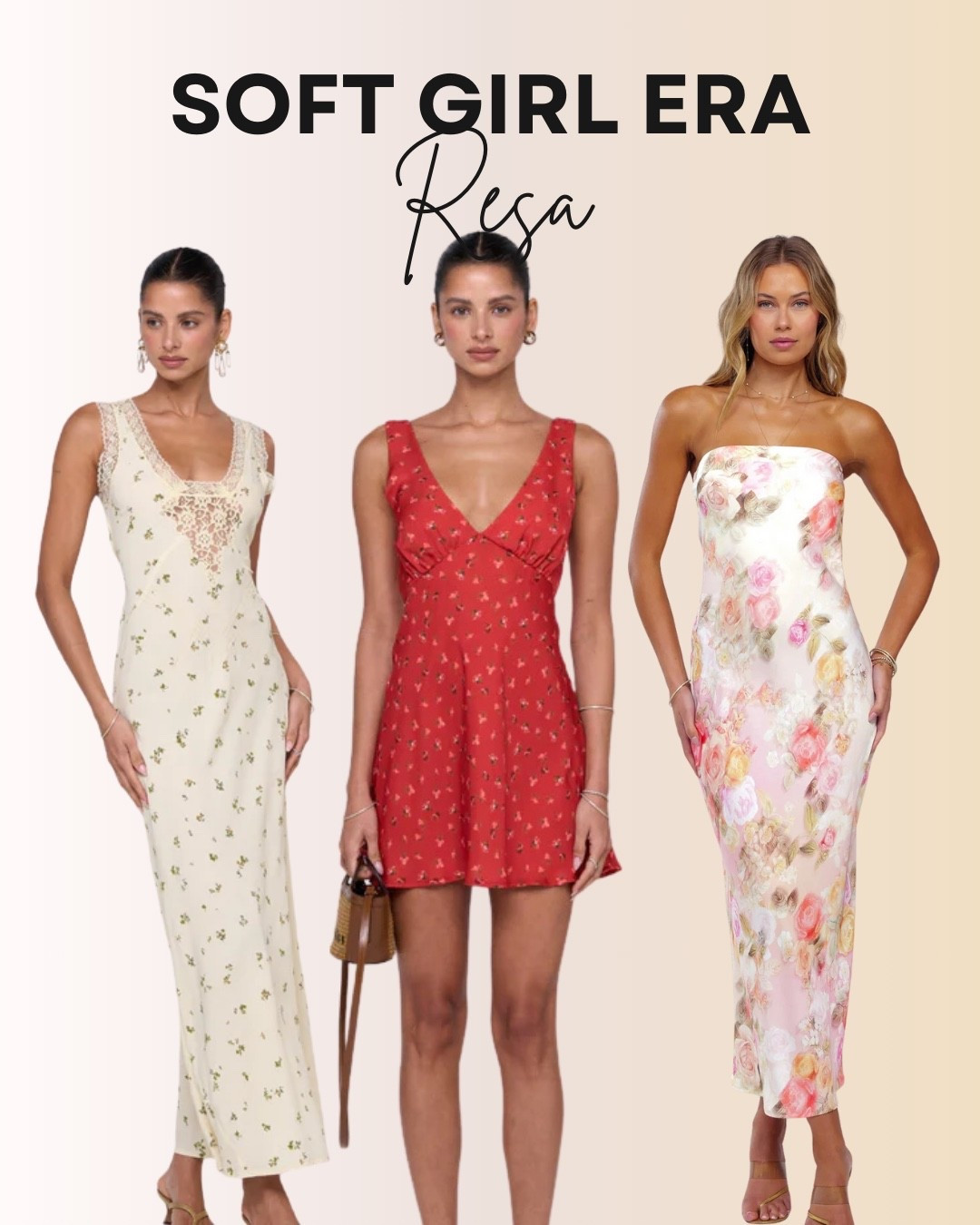 These Resa dresses bring all the soft girl vibes with dreamy prints and feminine silhouettes. From the ivory floral maxi with lace detail to the flirty red mini dress and the romantic pastel rose slip dress, each piece is perfect for brunch dates, garden parties, or spring weddings. 🌸✨ #SoftGirlStyle #ResaDress #LTKSpring #FloralDress #LTKUnder100 #GardenPartyOutfit #LTKWeddingGuest #BrunchOutfit

#LTKTravel #LTKSeasonal #LTKParties