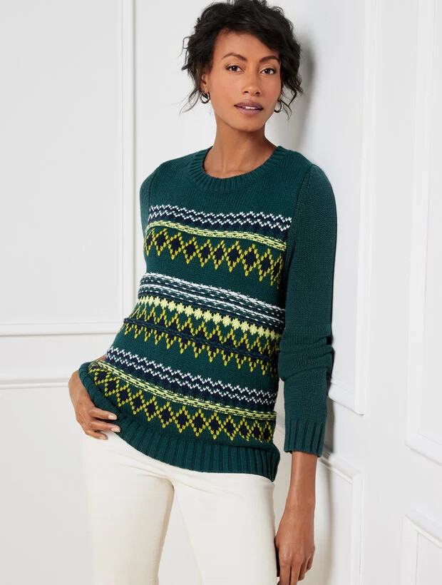 Diamond Fair Isle Crewneck Sweater | Talbots