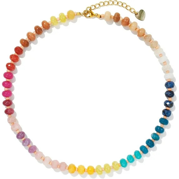 Ladies Gemstone Beaded Necklace Colourful Natural Stone Freshwater Pearl Surfer Beach Rainbow Nec... | Walmart (US)