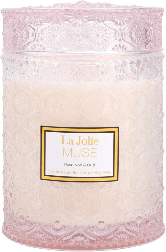 LA JOLIE MUSE Rose Noir & Oud Scented Candle, Rose Candle Gift for Women, Large Glass Jar Candles... | Amazon (US)