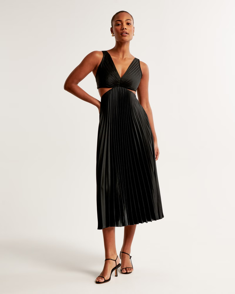 Women's The A&F Giselle Pleated Cutout Maxi Dress | Women's Clearance | Abercrombie.com | Abercrombie & Fitch (US)