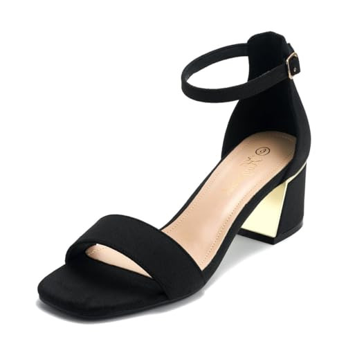 hingswink Black Womens Heeled Sandals 2 Inch Low Block Heels Open Toe Sandal Heels Ankle Strap Heels Square Toe Chunky Heels Dress Shoes for Women Comfortable Dressy Casual, BlackNubuck6.5 | Amazon (US)