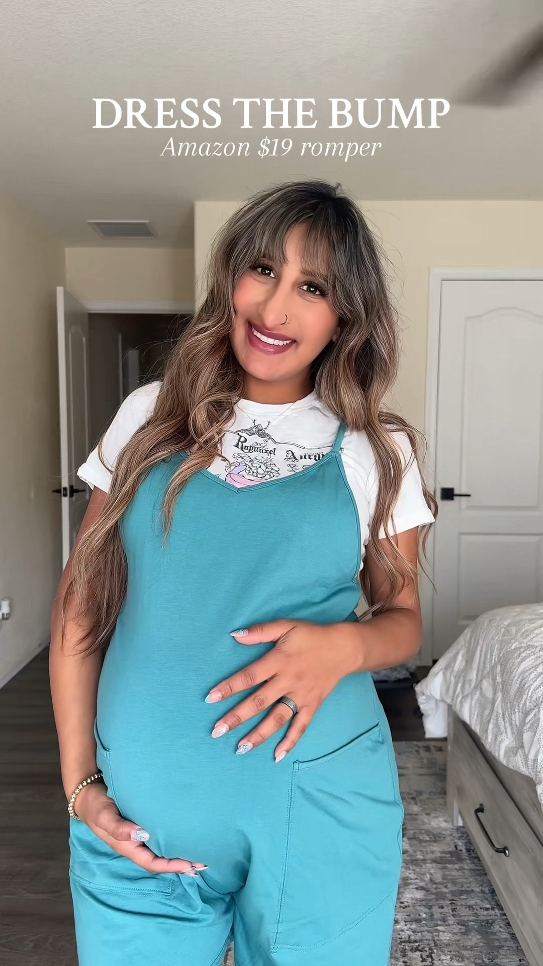 I told y’all I was going to live in these rompers. They are technically not maternity so I ordered my regular size(small) and it has soooo much stretch and the straps are adjustable too. I have a feeling I’m going to live in these in the summer even after Baby Z is born. 💙🤰🏽✨ #pregnancy #bumpstyle #amazonmaternity 

#LTKFamily #LTKBaby #LTKBump