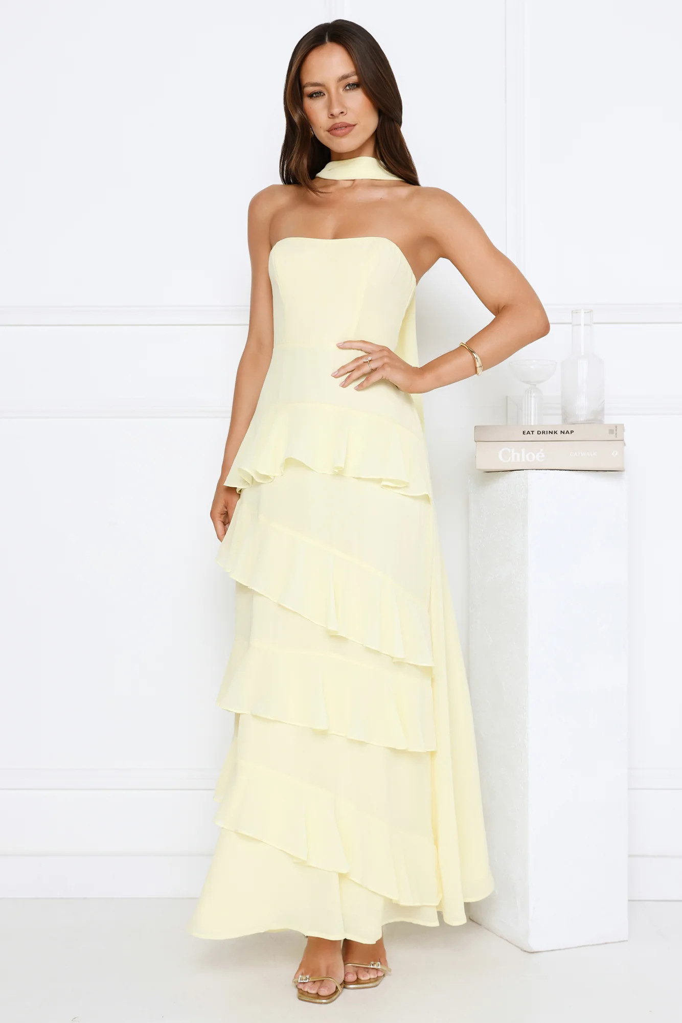 Sunset Reverie Strapless Maxi Dress Yellow | Hello Molly (US)