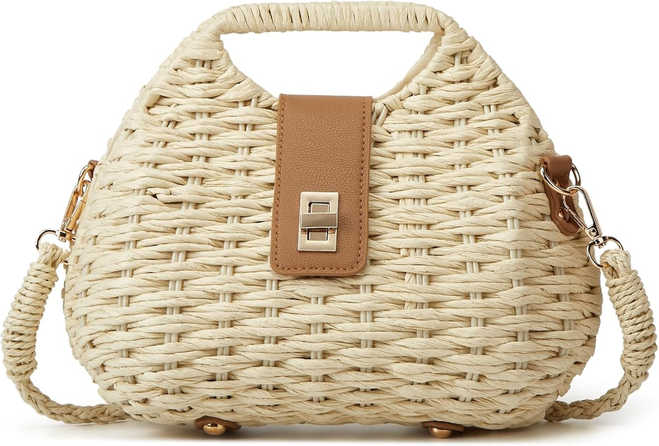 Handmade Straw Woven Bag Beach Clutch Purses Women Vacation Shell Shoulder Crossbody Summer Dumpl... | Amazon (US)
