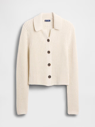 100% Cotton Collared Crop Cardigan Sweater | Gap (US)