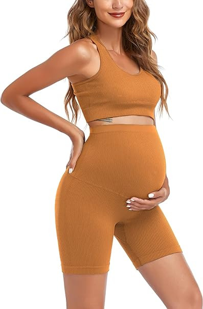Women's Maternity 2 Piece Outfit Set - Bra & Shorts for Pregnancy - Yoga workout Lounge Wear Sets | Amazon (US)
