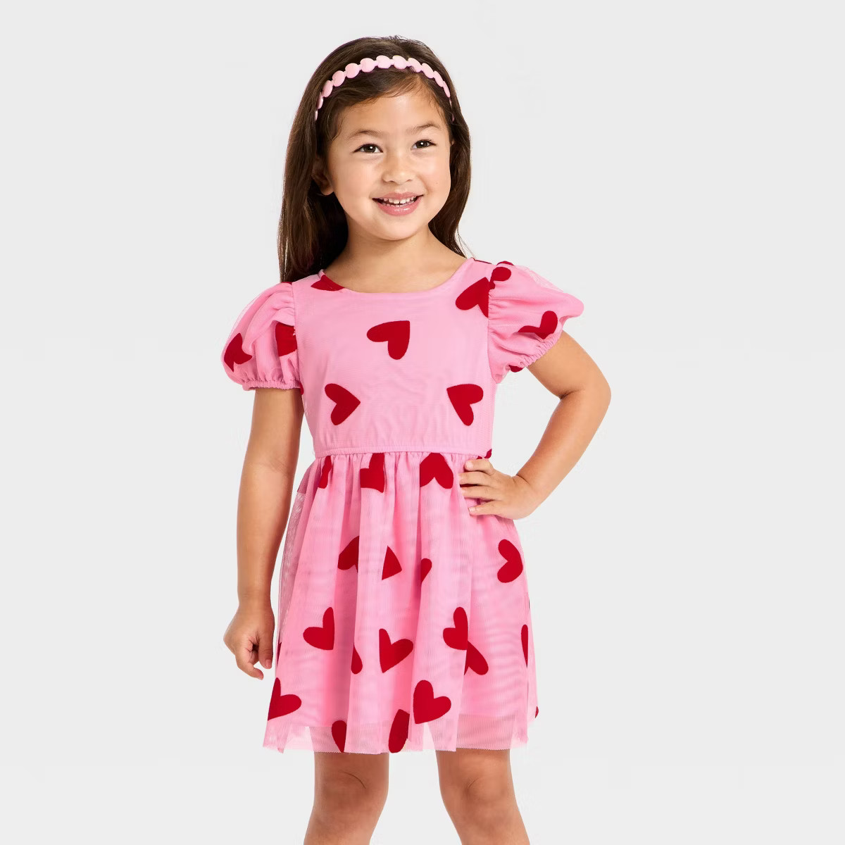 Toddler Girls' Valentine's Heart Tulle Dress - Cat & Jack™ Pink | Target