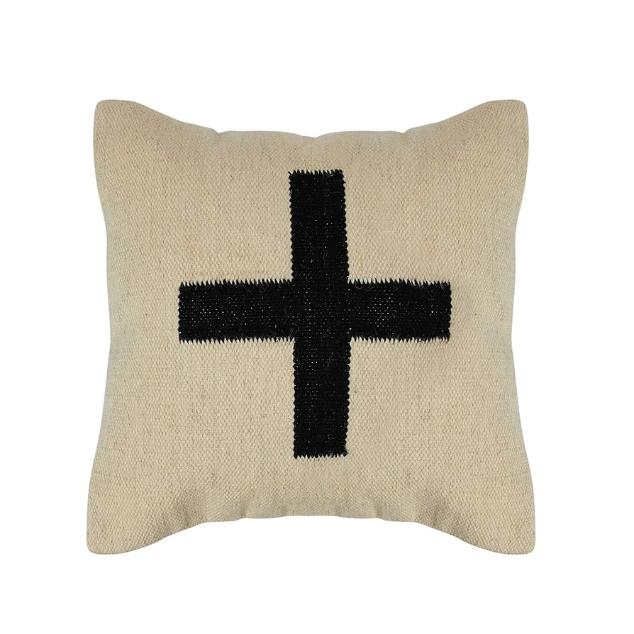 Creative Co-Op Swiss Cross Cotton Wool Throw Natural Pillow, std, Cream and Black | Amazon (US)