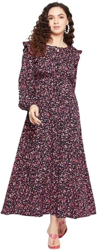 Serein Women's Crepe Fit and Flare Maxi Casual Dress | Amazon (CA)