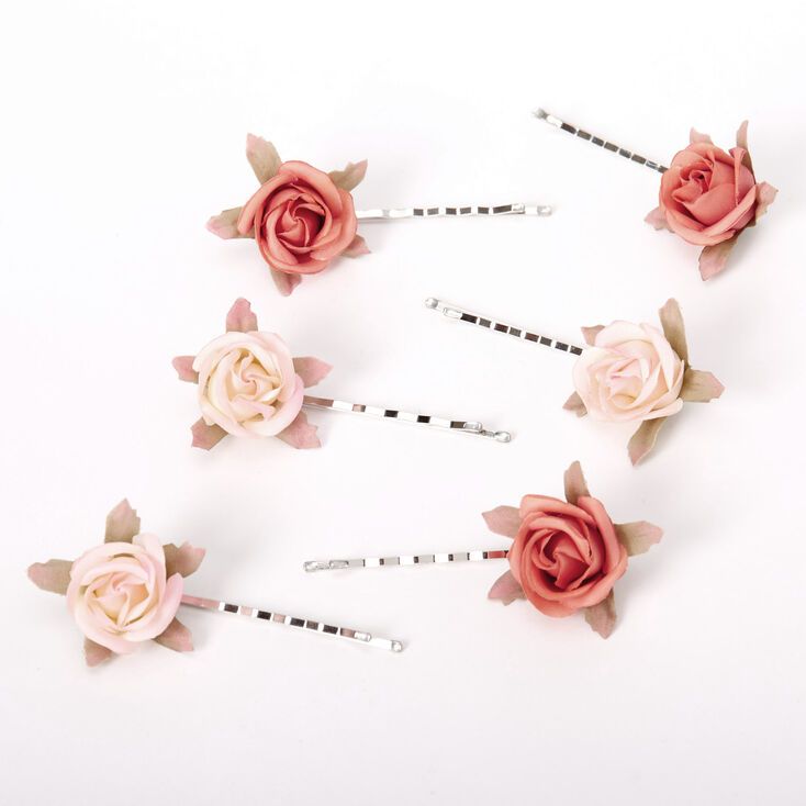 Peachy Rose Flower Hair Pins - 6 Pack | Claire's (US)