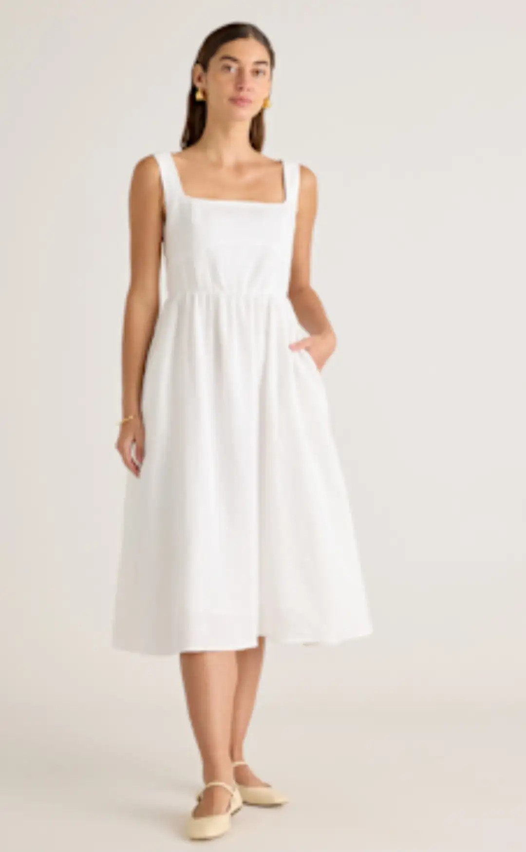 100% European Linen Fit & Flare Midi Dress in Deep Navy | Quince