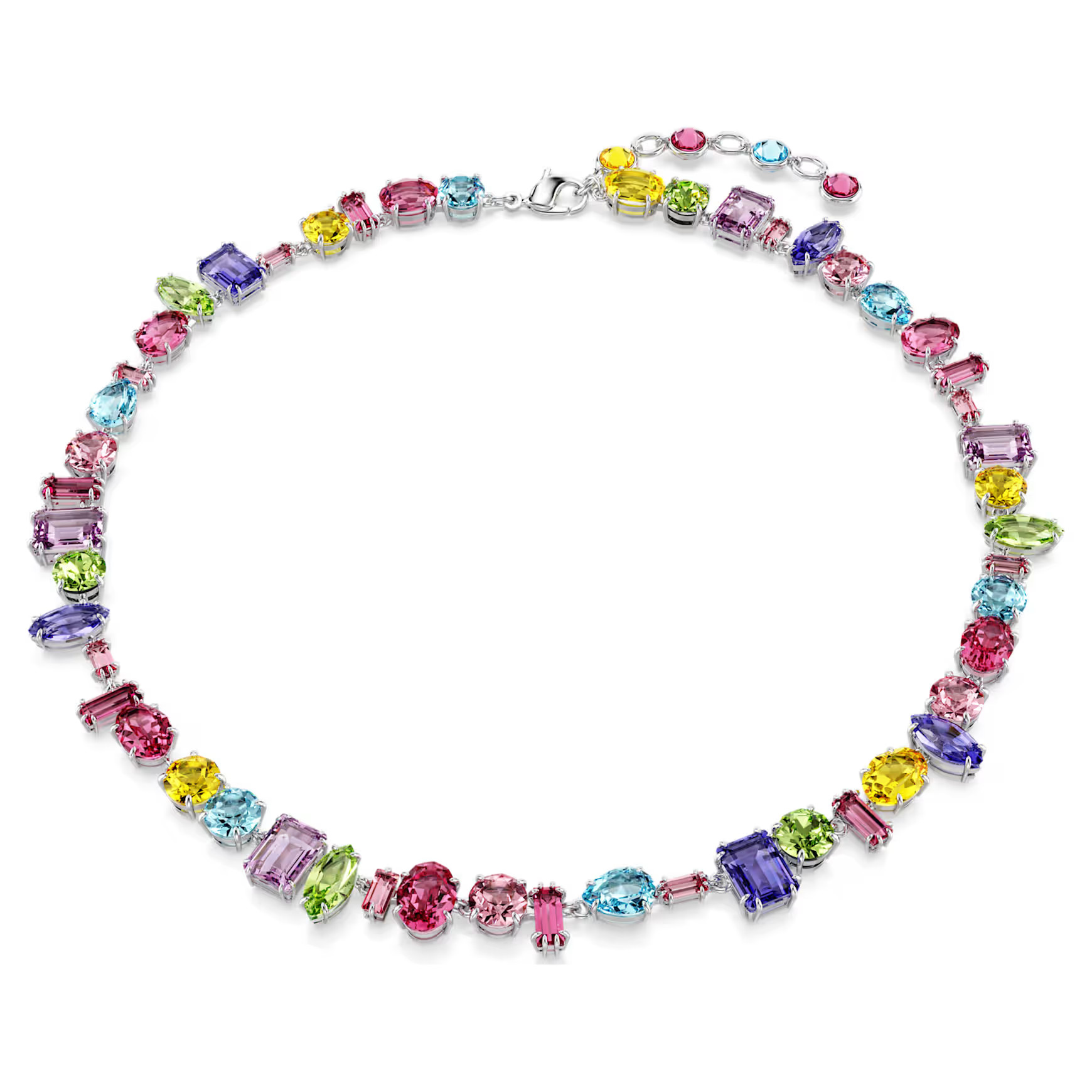 Gema necklace, Mixed cuts, Multicolored, Rhodium plated by SWAROVSKI | SWAROVSKI