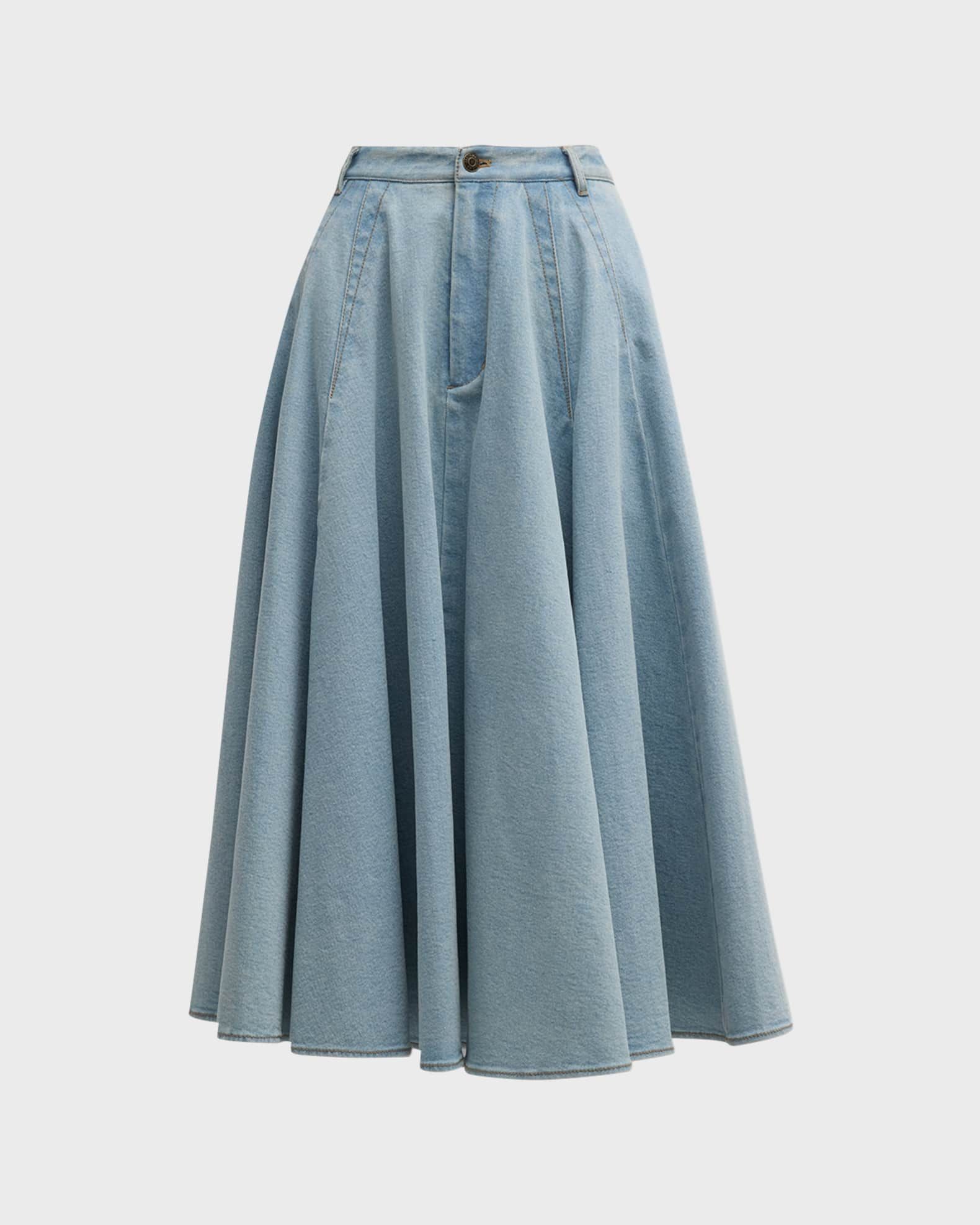 Circle-Cut Denim Midi Skirt | Neiman Marcus