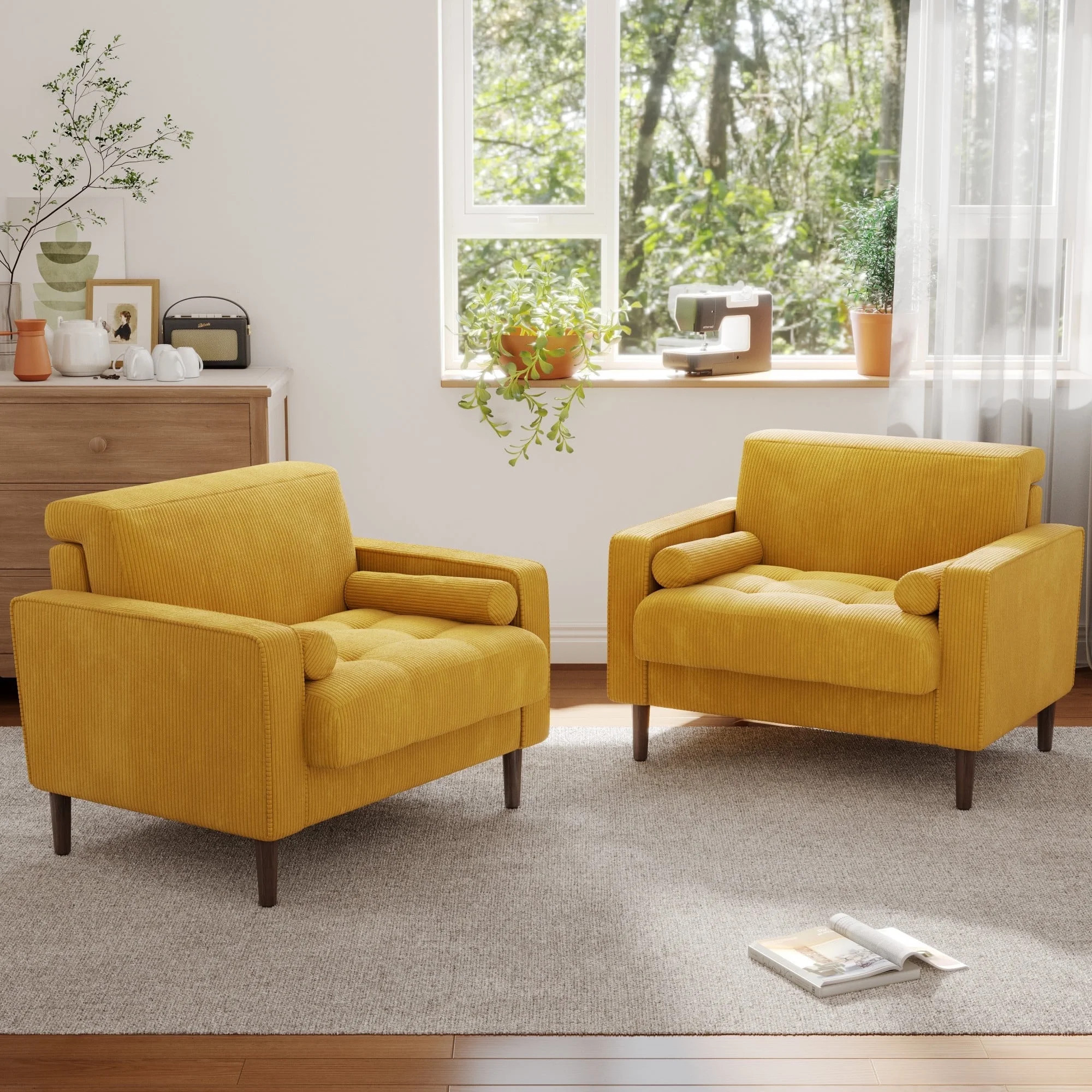 DREAMSIDEA Modern Upholstered Corduroy Accent Chairs Set of 2 Comfy Armchair Reading Chair with P... | Walmart (US)