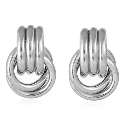 Chunky Silver Earrings Big Knot Drop Dangle Statement Earrings Jewelry for Women | Amazon (US)