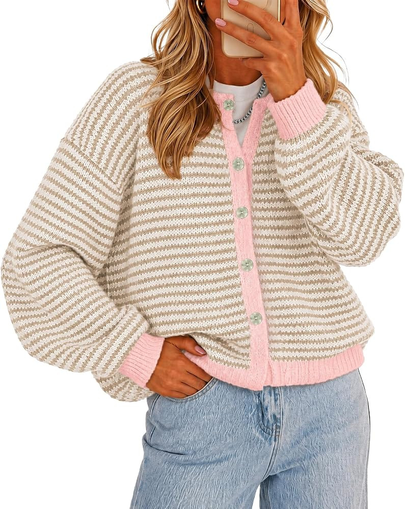 Cicy Bell Womens Striped Cardigan Sweaters Long Sleeve Button Up Knit Tops | Amazon (US)