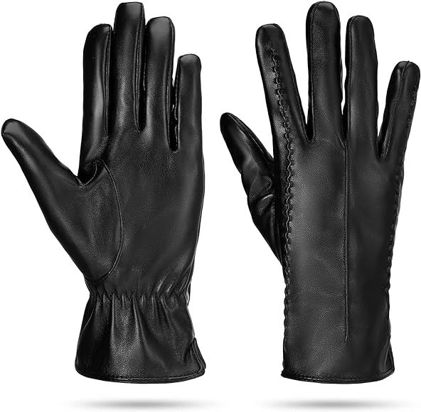 FRIUSATE Womens Leather Gloves Black Cashmere Lining Thick Ladies Leather Gloves Full Touchscreen... | Amazon (UK)