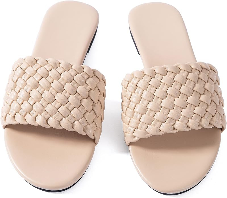 Mtzyoa Women Flat Sandals Braided Leather Crossover Nude Dressy Fashion Evening Party Wedding San... | Amazon (US)