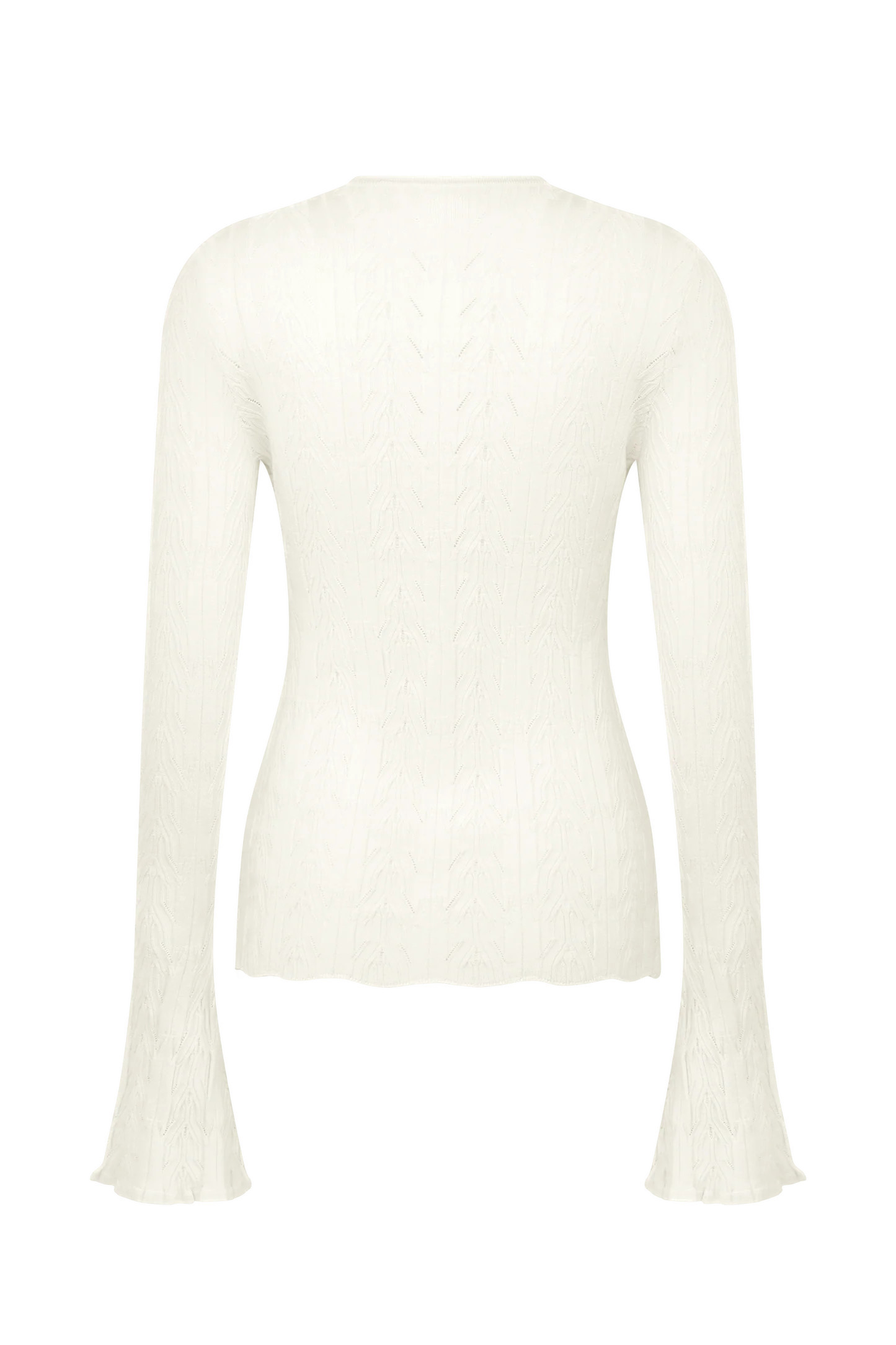 Amy Pointelle Bell Sleeve Cardigan - Ivory | MESHKI US