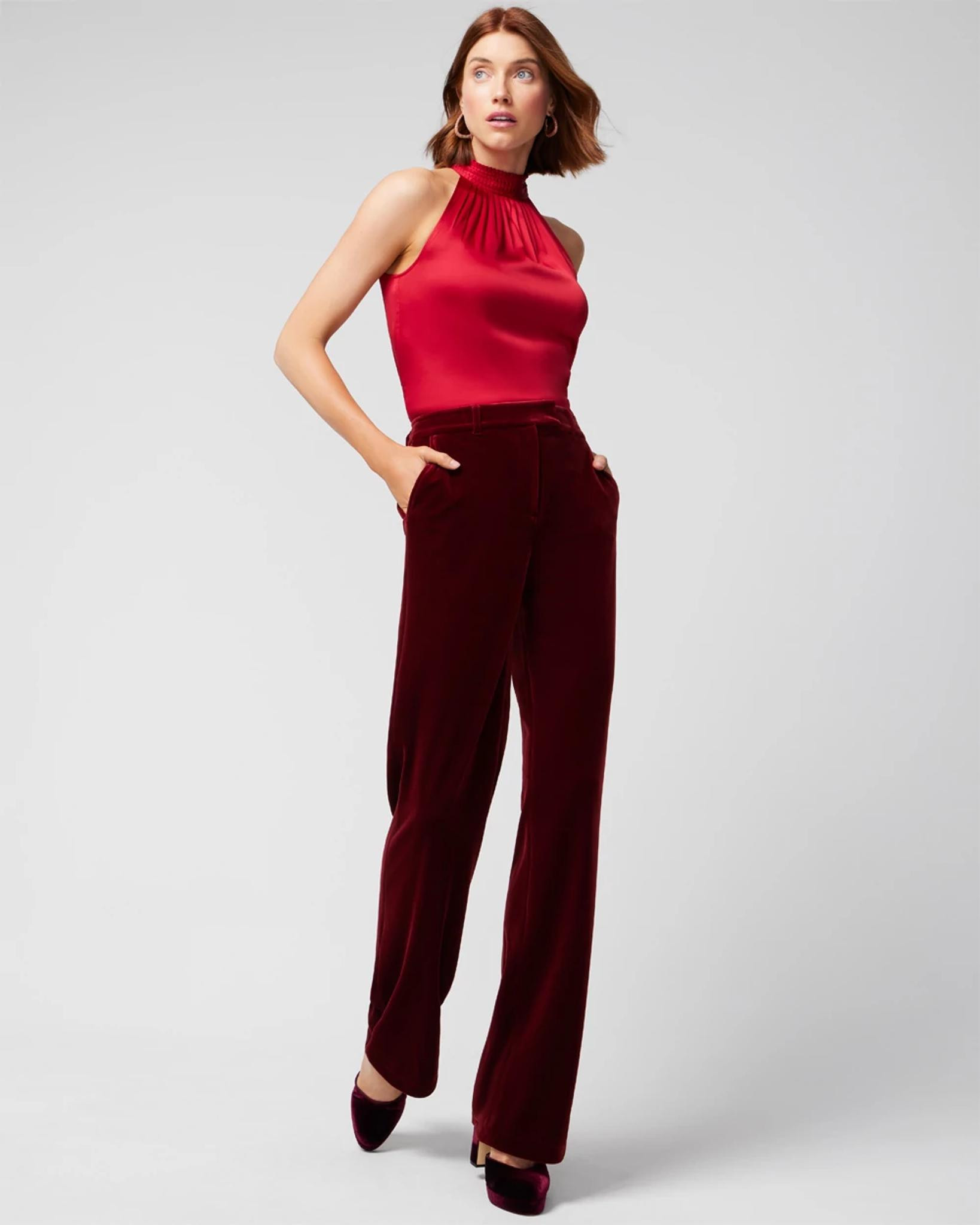 WHBM® Petite Luna Wide Leg Velvet Trousers | White House Black Market