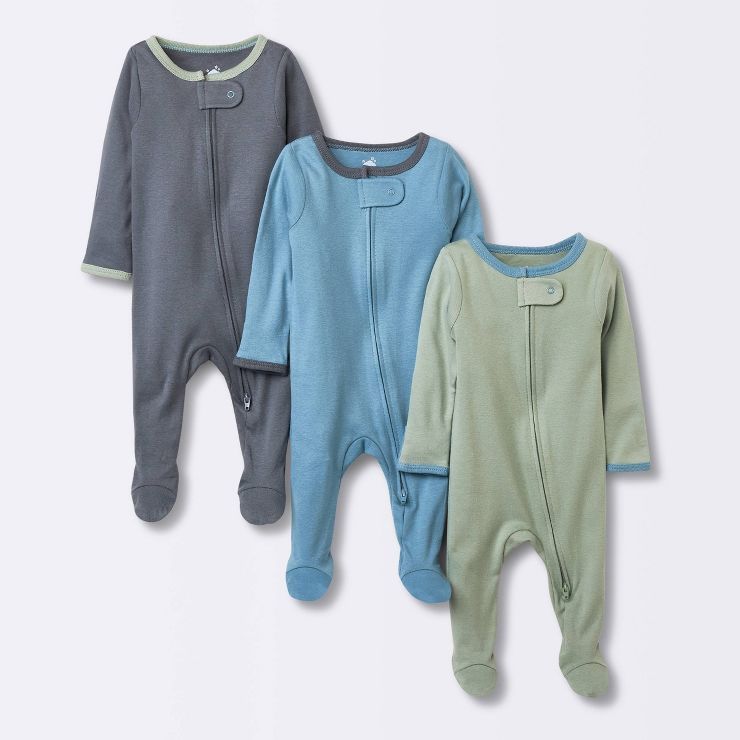 Baby 3pk Zip-Up Sleep N' Play - Cloud Island™ Sage Green | Target