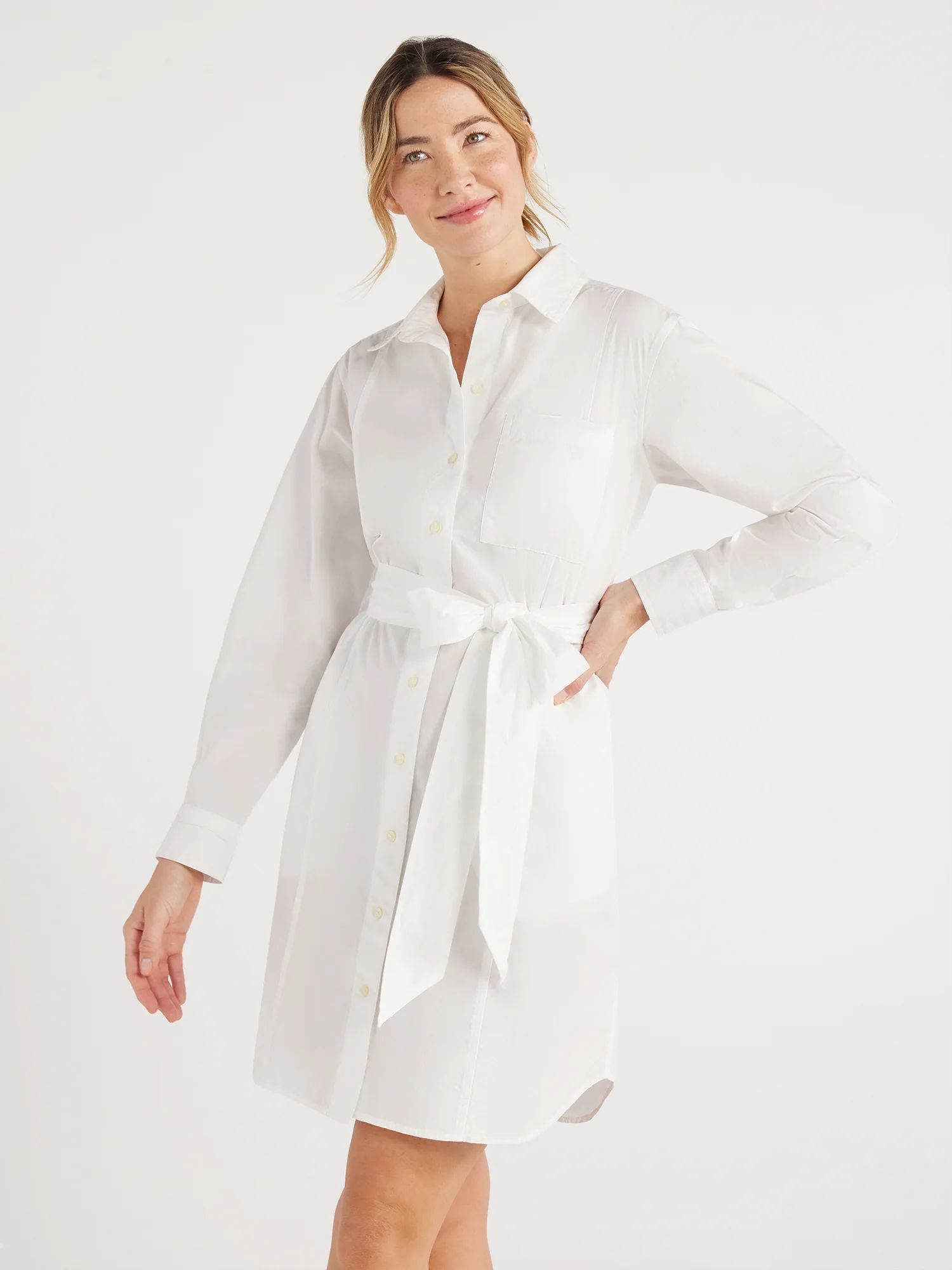 Free Assembly Mini Shirtdress with Long Sleeves, Sizes XS-XXXL - Walmart.com | Walmart (US)