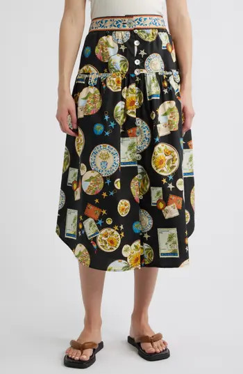 FARM Rio Trip Souvenir Print Cotton Skirt in Black at Nordstrom Rack, Size Medium | Nordstrom Rack