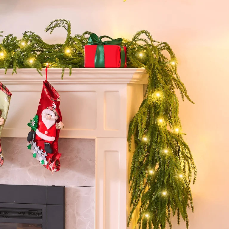 9FT Christmas Garland with Lights - EZKAMFORT PE Xmas Garlands, Real Touch Christmas Mantel Decor... | Walmart (US)