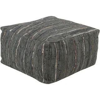 Striped Alia Square Leather 24-inch Pouf (charcoal/slate blue) | Bed Bath & Beyond