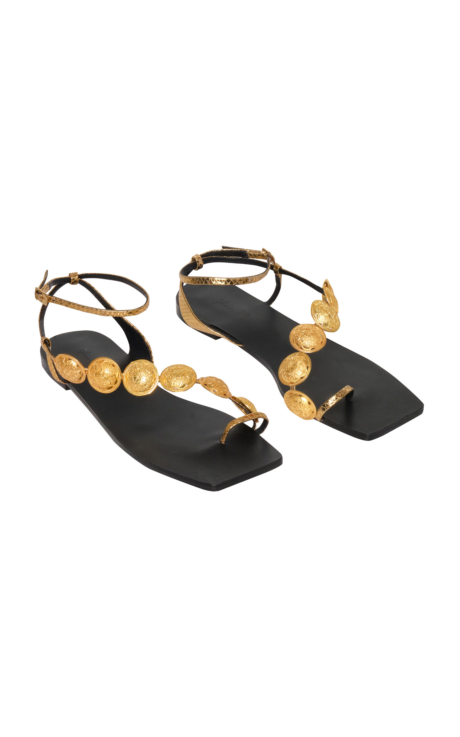 Dazzling Crest Brass-Detailed Leather Sandals | Moda Operandi (Global)