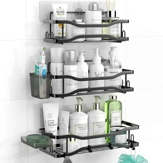 TINANA Bathroom Shower Caddy , 3 Pack Stainless Steel Adhesive Shelves with Hooks, Toothpaste & S... | Walmart (US)