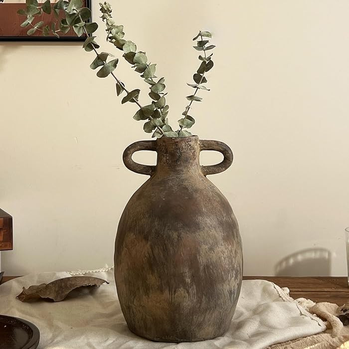 Ceramic Rustic Farmhouse Vase with 2 Handles, 9.45 Inch Brown Vintage Flower Vase for Home Decor,... | Amazon (US)
